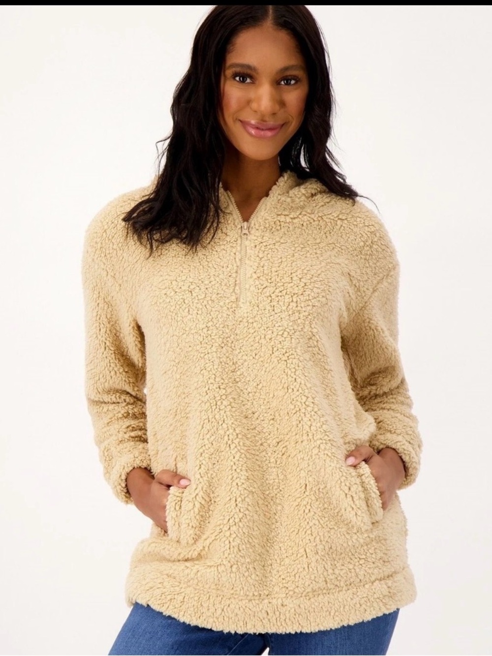 Koolaburra by UGG Sherpa Quarter Zip Hoodie Cream Plush Teddy Fleece 2X Plus